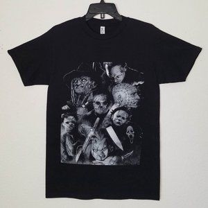 New "Slasher Villains Collage" Horror Graphic T-Shirt Small–3XL